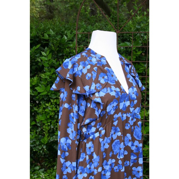 Chocolate Blue Floral Ruffle Prairie Tent Dress ShabbyChic Romantic CottageCore - Picture 6 of 11